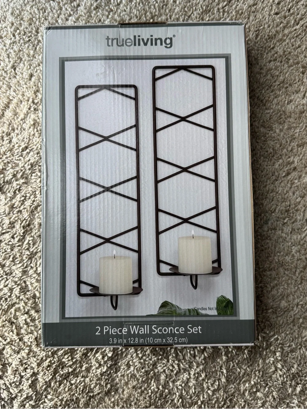 Trueliving 2 Piece Wall Sconce Set Black Metal Candle Holders NWT